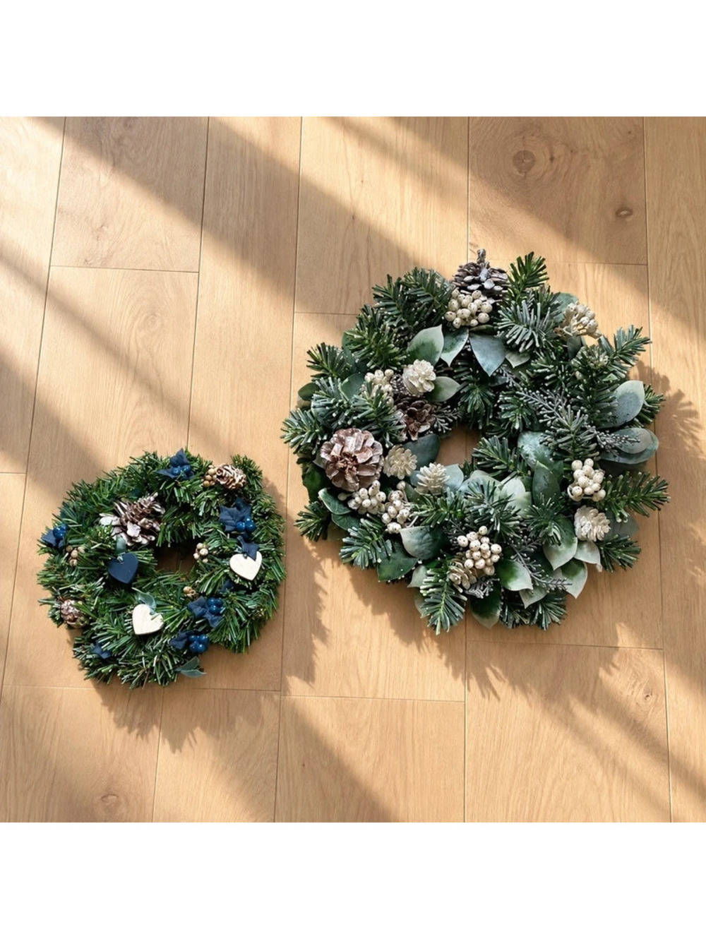 Vintage 90s Christmas Wreath Set of 2 Blue Silver Pinecones Holiday Decor